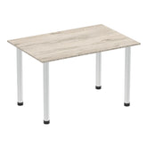 Impulse 1200mm Straight Table Grey Oak Top Brushed Aluminium Post Leg I003663 DD